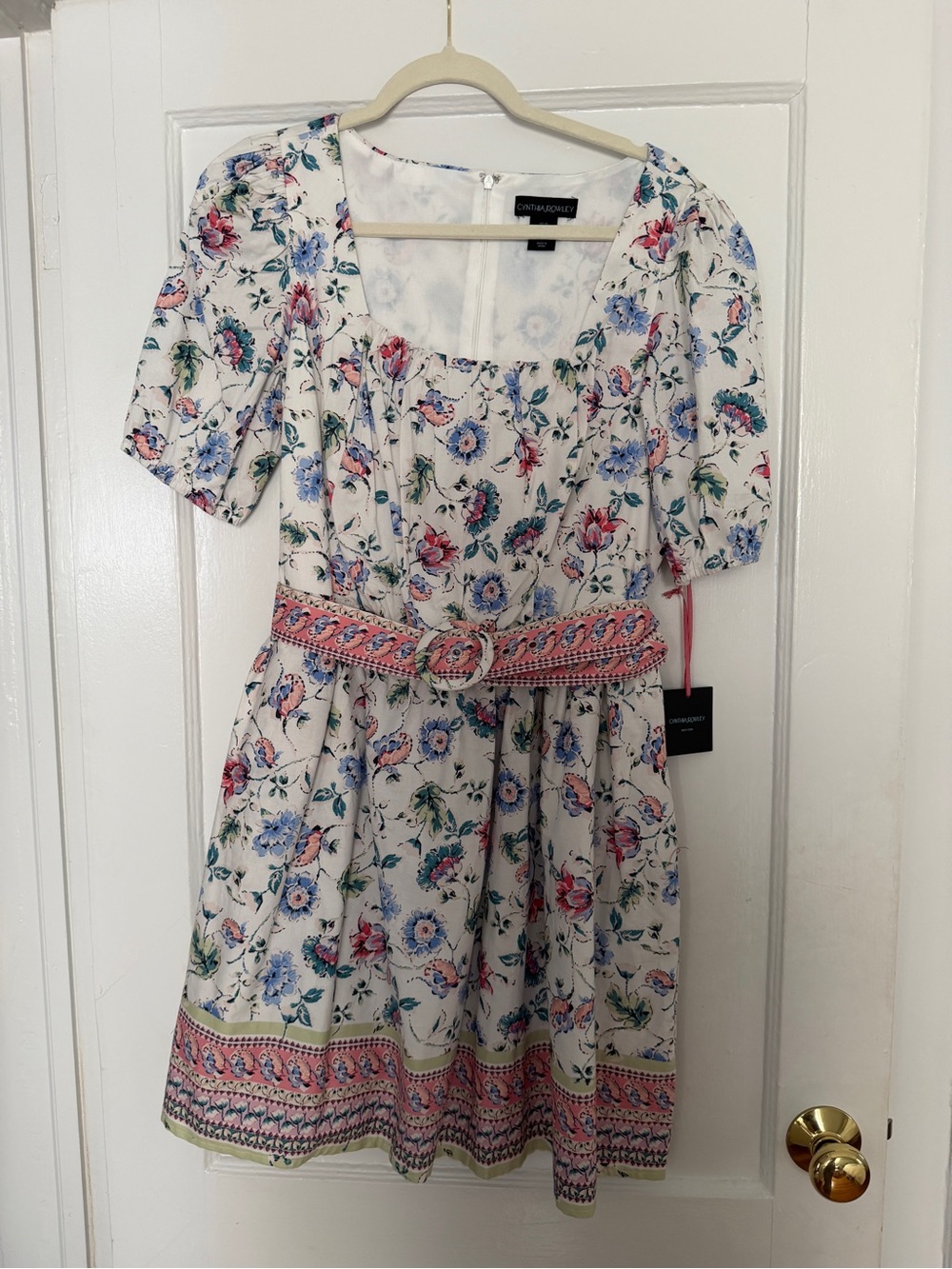 Cynthia Rowley Cream Floral Mini Dress with Pink & Blue Accents